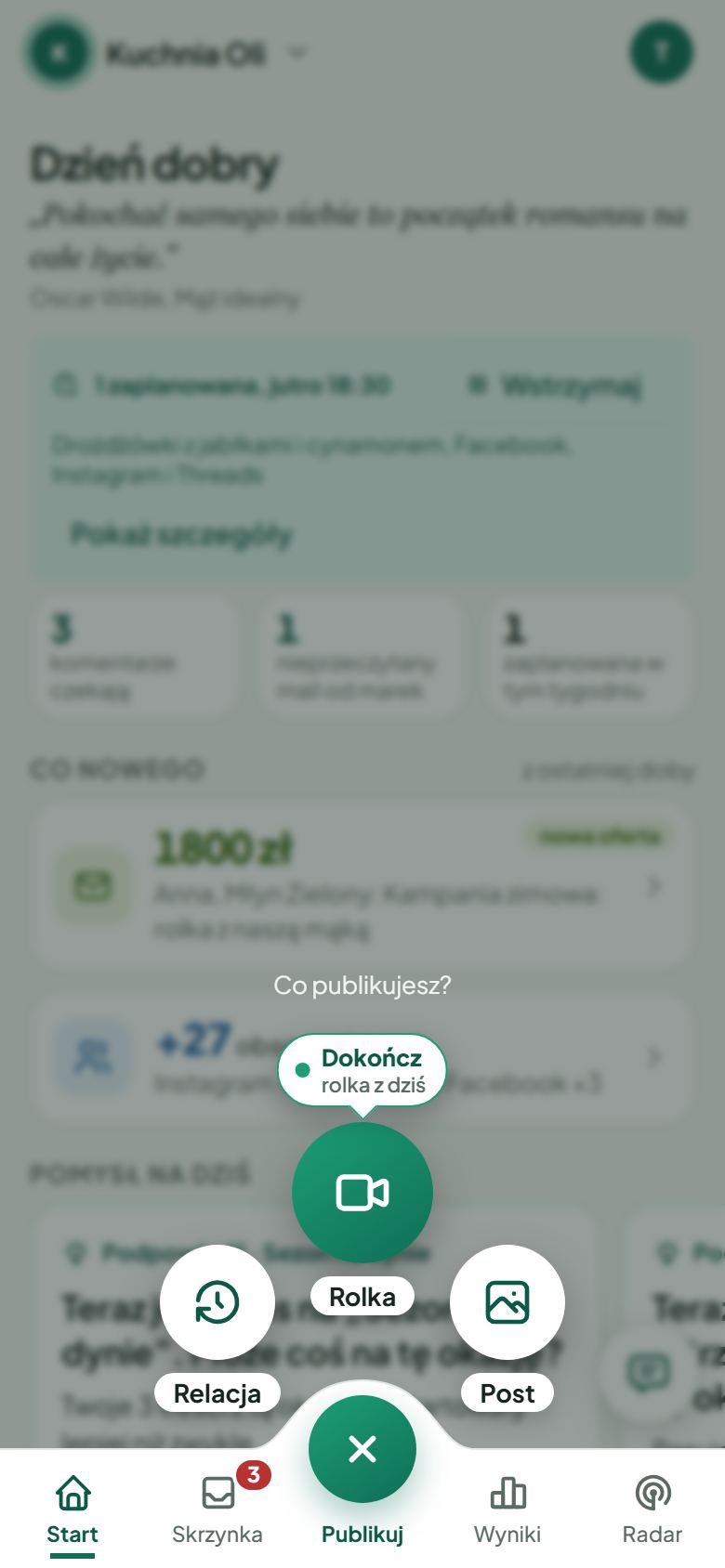 Wybór: rolka, post albo relacja