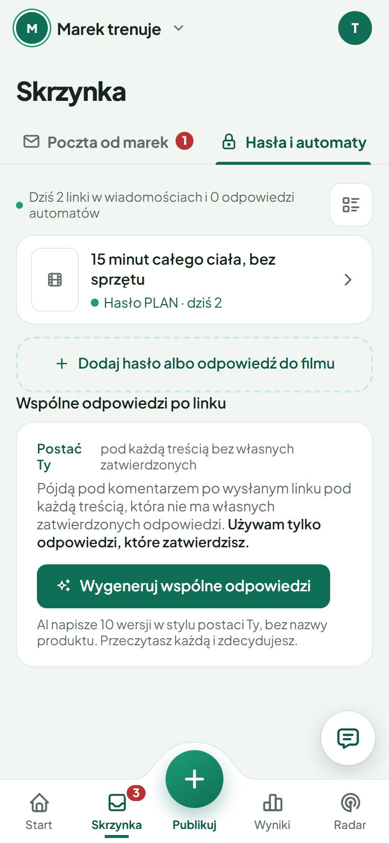 Hasła i automaty: hasło PLAN pod rolką