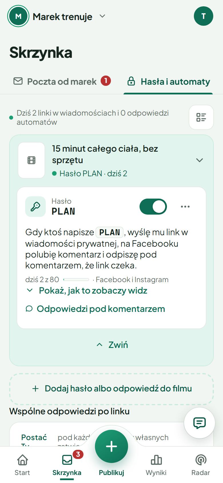 Hasło PLAN: link w wiadomości prywatnej i dzienny limit